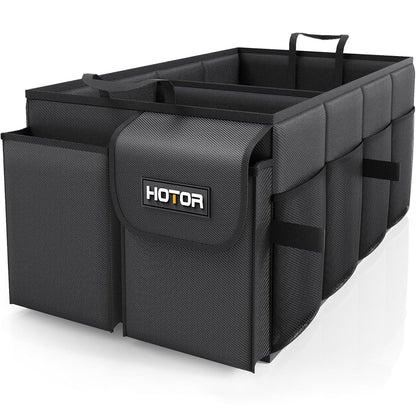 HOTOR Kofferraum-Organizer – Auto-Organizer, faltbarer Kofferraum-Organizer für SUVs & Limousinen, Autozubehör, Werkzeuge, Kleinigkeiten, 2 Fächer, Schwarz