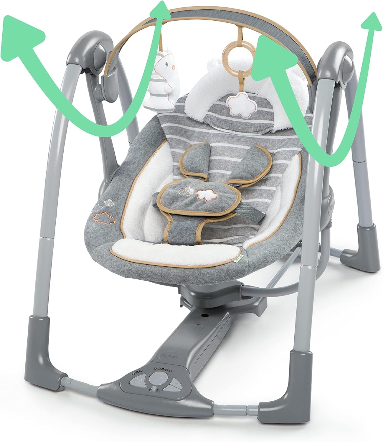 Ingenuity ConvertMe 2-in-1 Kompakte tragbare automatische Babyschaukel & Babysitz, batteriebetriebene Vibrationen, Naturgeräusche, 0-9 Monate 2,7-9 kg (Raylan)