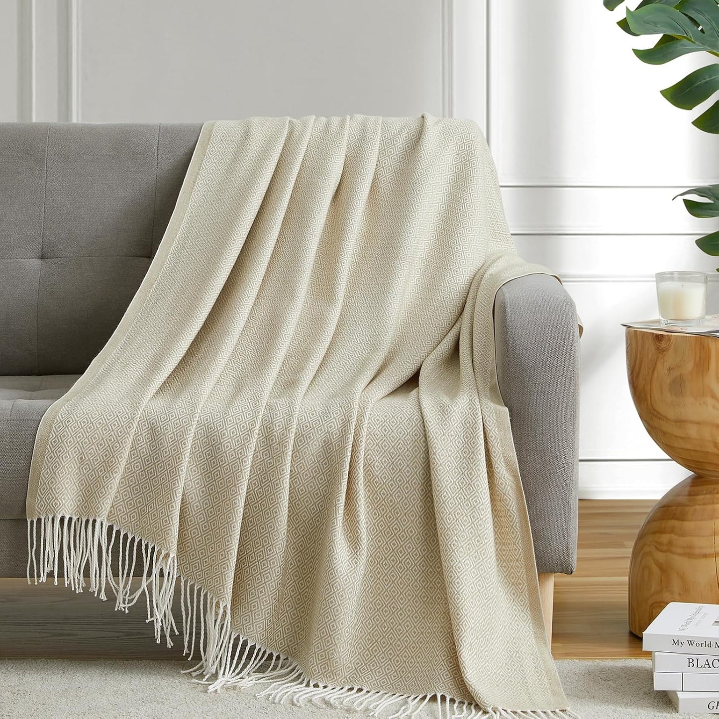 Cozy Up with the BOURINA Herringbone Faux Cashmere Throw Blanket