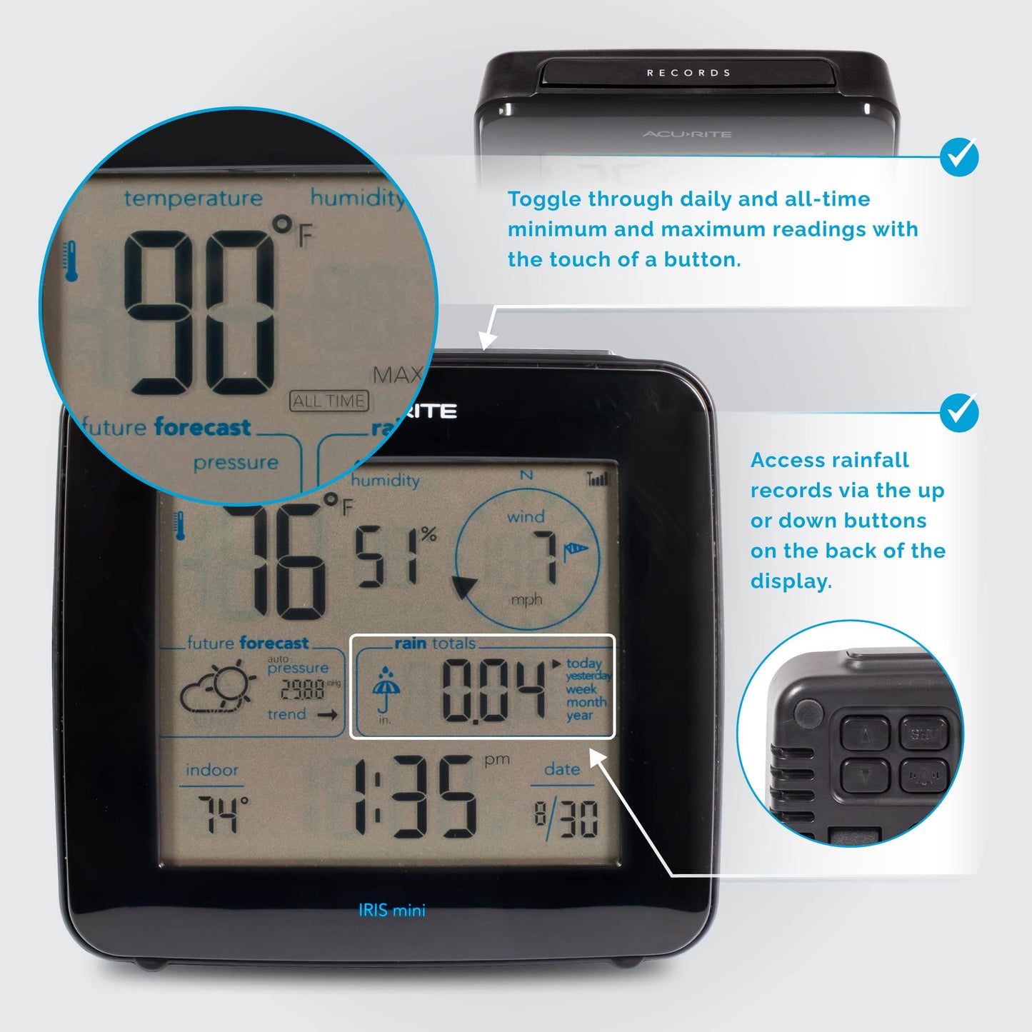 AcuRite Iris (5-in-1) Indoor/Outdoor Wireless Weather Station for Indoor and Outdoor Temperature and Humidity, Wind Speed and Direction, and Rainfall with Digital Display (01512M)