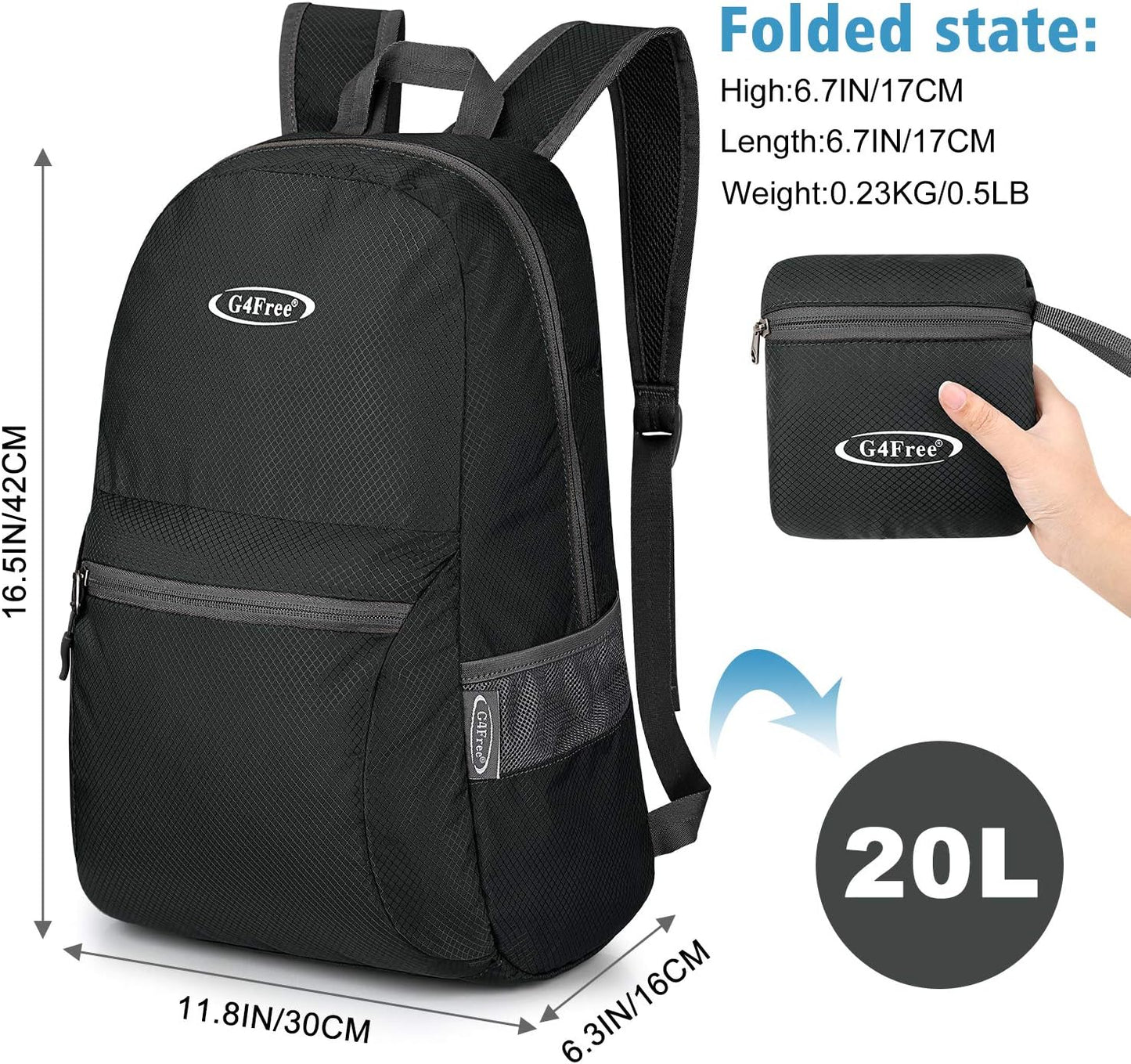 G4Free 20L Lightweight Packable Backpack Foldable Travel Hiking Daypack for Men and Women