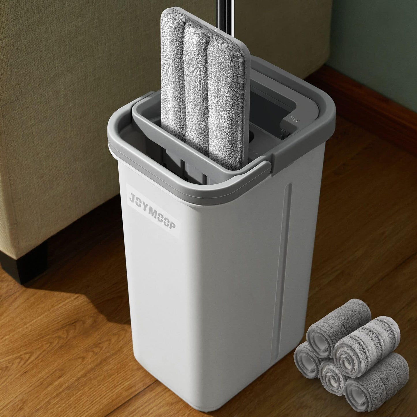 Middle White Bucket #13 + 50" Flat Mop + 5 Pads