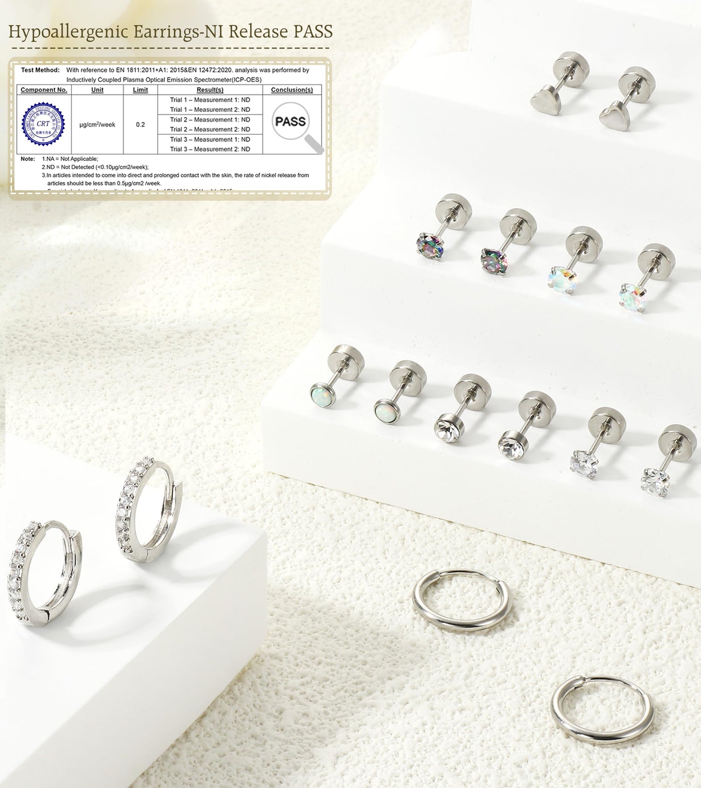 LOLIAS Hypoallergenic Flat Back Earrings for Women-Surgical Steel Earrings for Sensitive Ears 20G Stainless Steel Earring Stacks Small Flatback Stud Hoop Cartilage Earring