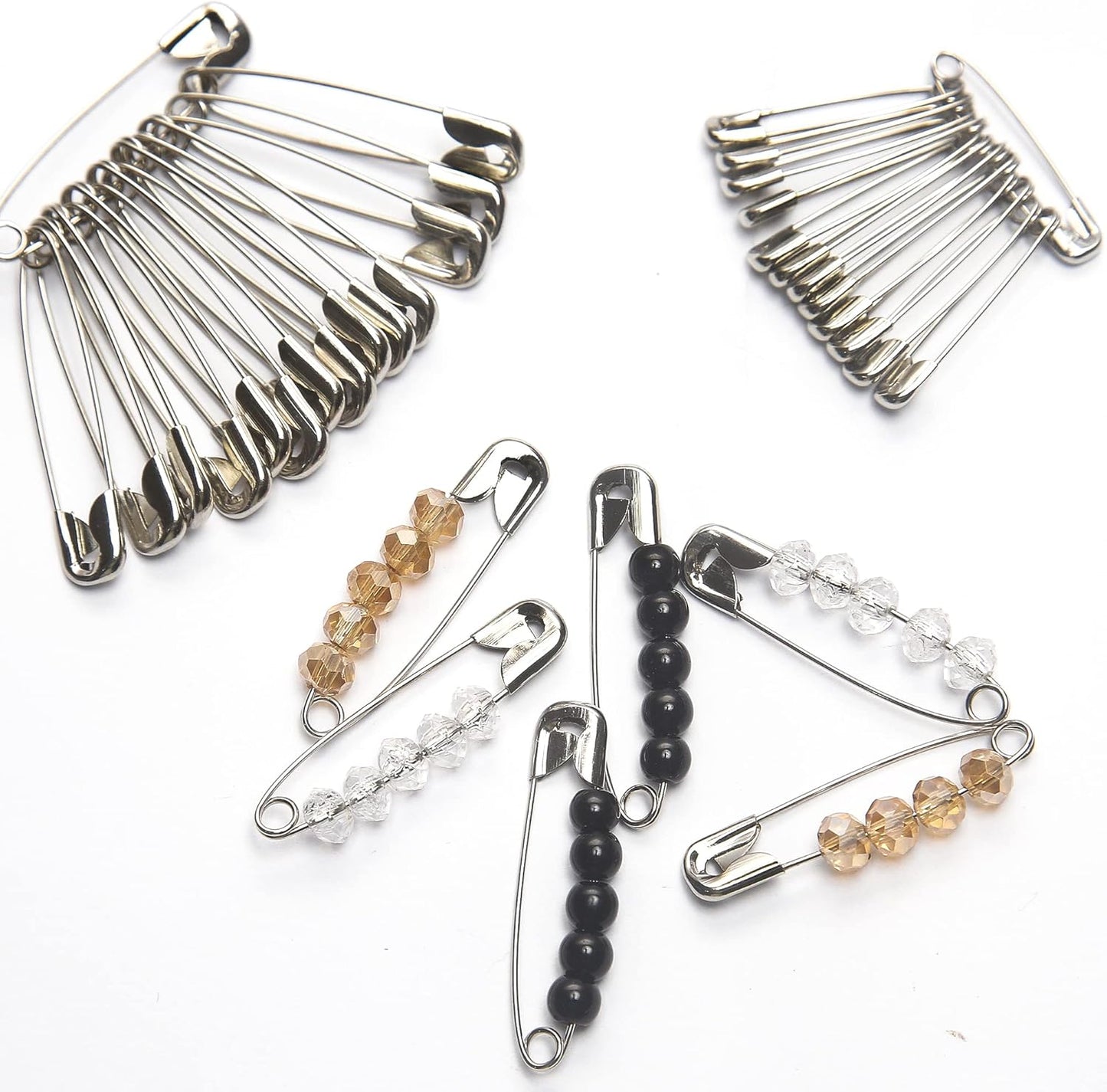250 Pack Safety Pins by Luxurecourt, 4 Assorted Sizes of Durable, Silver Small and Large SafetyPins Bulk, Rust-Resistant Nickel Plated Steel, Sharp Edge Safety Pins for Clothes, Sewing, Arts & Craft