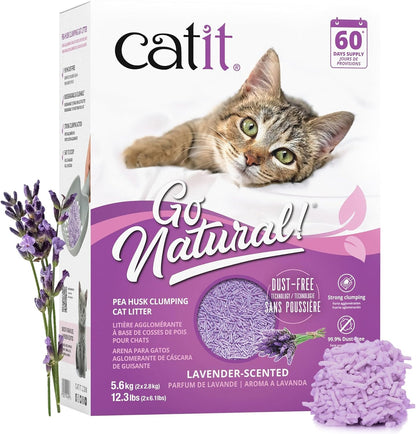 Catit Go Natural Pea Husk Clumping Cat Litter, Tofu, Lavender, 14 L, Dust Free & Lightweight Cat Litter, Easy to Scoop, Litiere Pour Chat