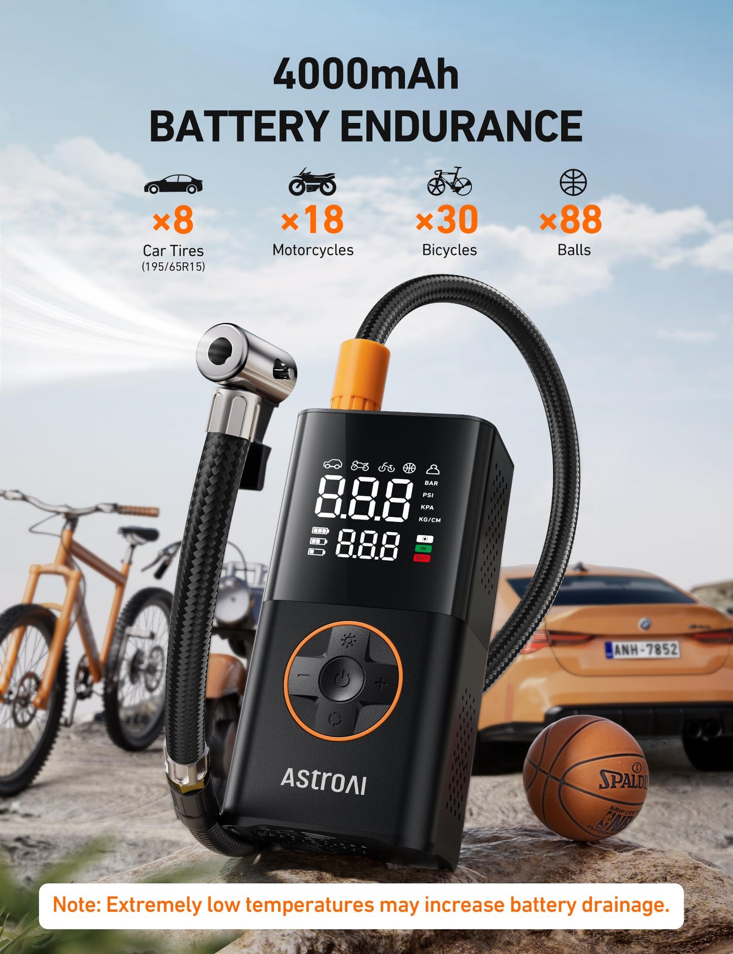 AstroAI L7 Tire Inflator Portable Air Compressor,150 PSI Cordless Mini Air Bike Auto Shut-Off Pump with Digital Display Pressure Gauge, Fast Inflation & LED Light for Car Tires,Motorcycles,Bikes,Balls