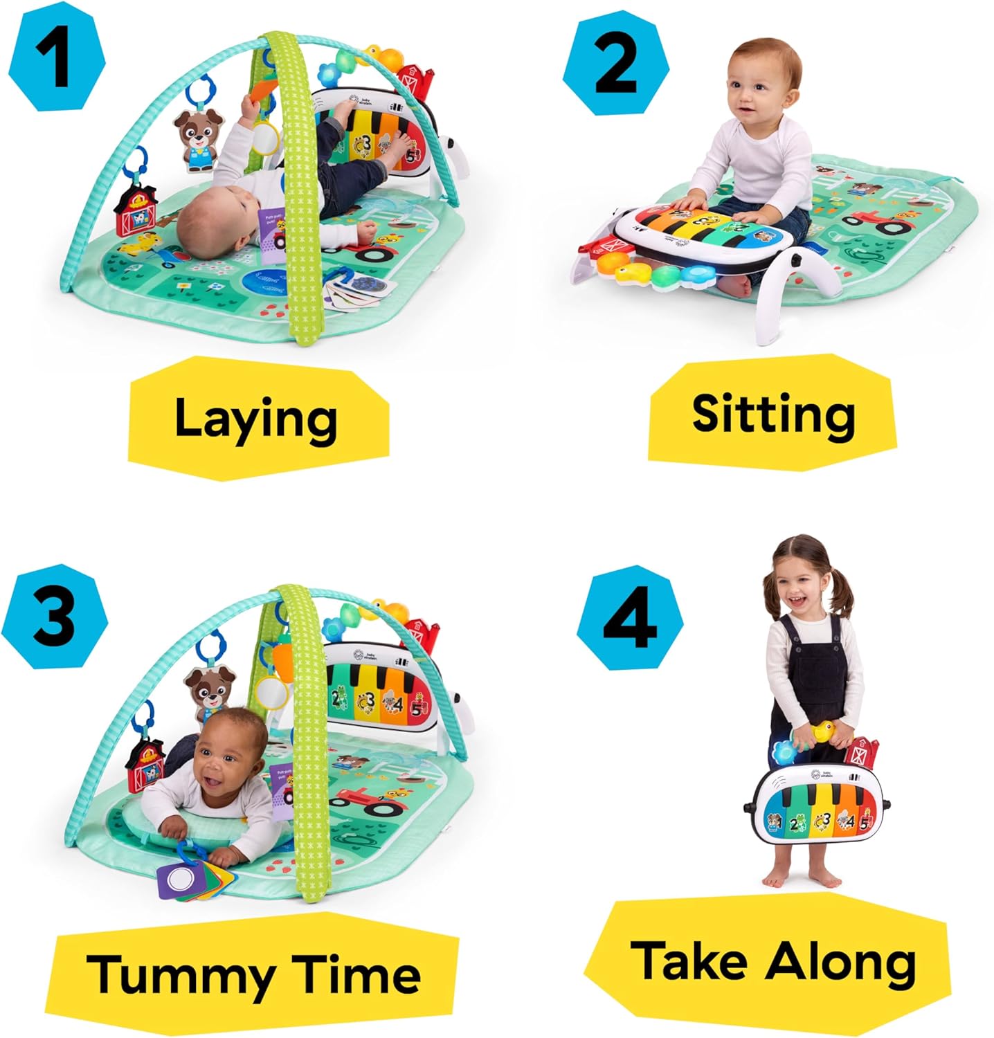 Baby Einstein 4-in-1 Kickin' Tunes Musik- und Sprachspielmatte und Klavier-Bauchlage-Aktivitätsmatte