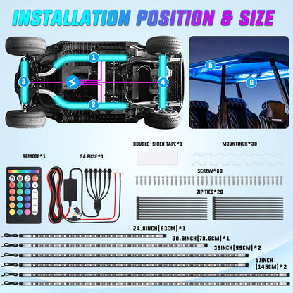 Nilight 6PCS Golf Cart Underbody Light Kit with Canopy Lights Dream Color Multi-Mode Neon Accent Lighting APP Remote Control Sound Active Music Sync IP67 Waterproof 12V-66V for EZGO Yamaha Club Car