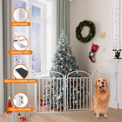 SNUOWU 4 Panels Full Matel Freestanding Dog Gates with Door, 96"Extra Wide 36"Tall Free Standing Dog Pet Gate for Indoor & Outdoor. Foldable Pet Fences for Doorways, House, Stairs, Porch, Deck, Yard