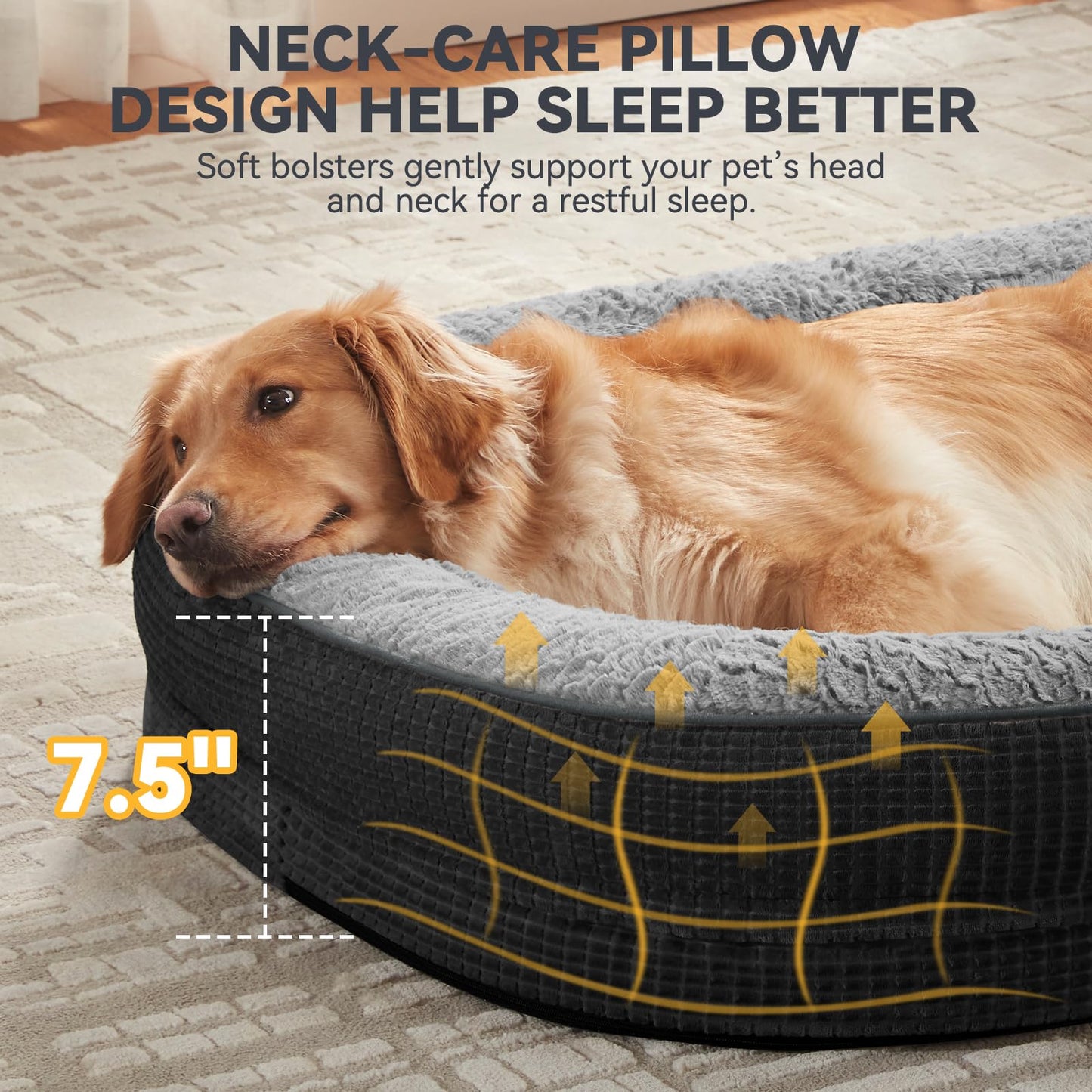 JOEJOY Orthopedic Dog Beds Large Sized Dog, XL Egg-Crate Memory Foam Pet Couch Bed with Bolster Sides, Waterproof Lining, Removable Washable Cover & Non-Slip Bottom, Brown