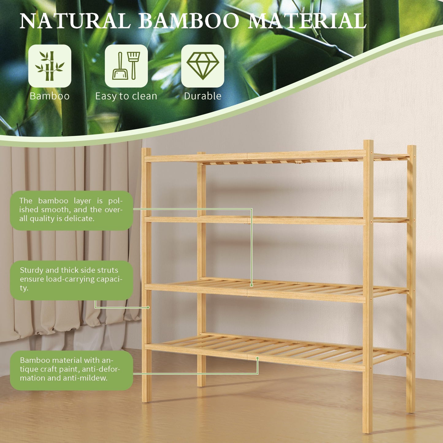 ROMGUAR CRAFT 3 Tier Bamboo Shoe Rack for Closet Free Standing Wood Shoe Shelf Storage Organizer for Entryway Small Space Stackable 27"x11"x20" (Natural)