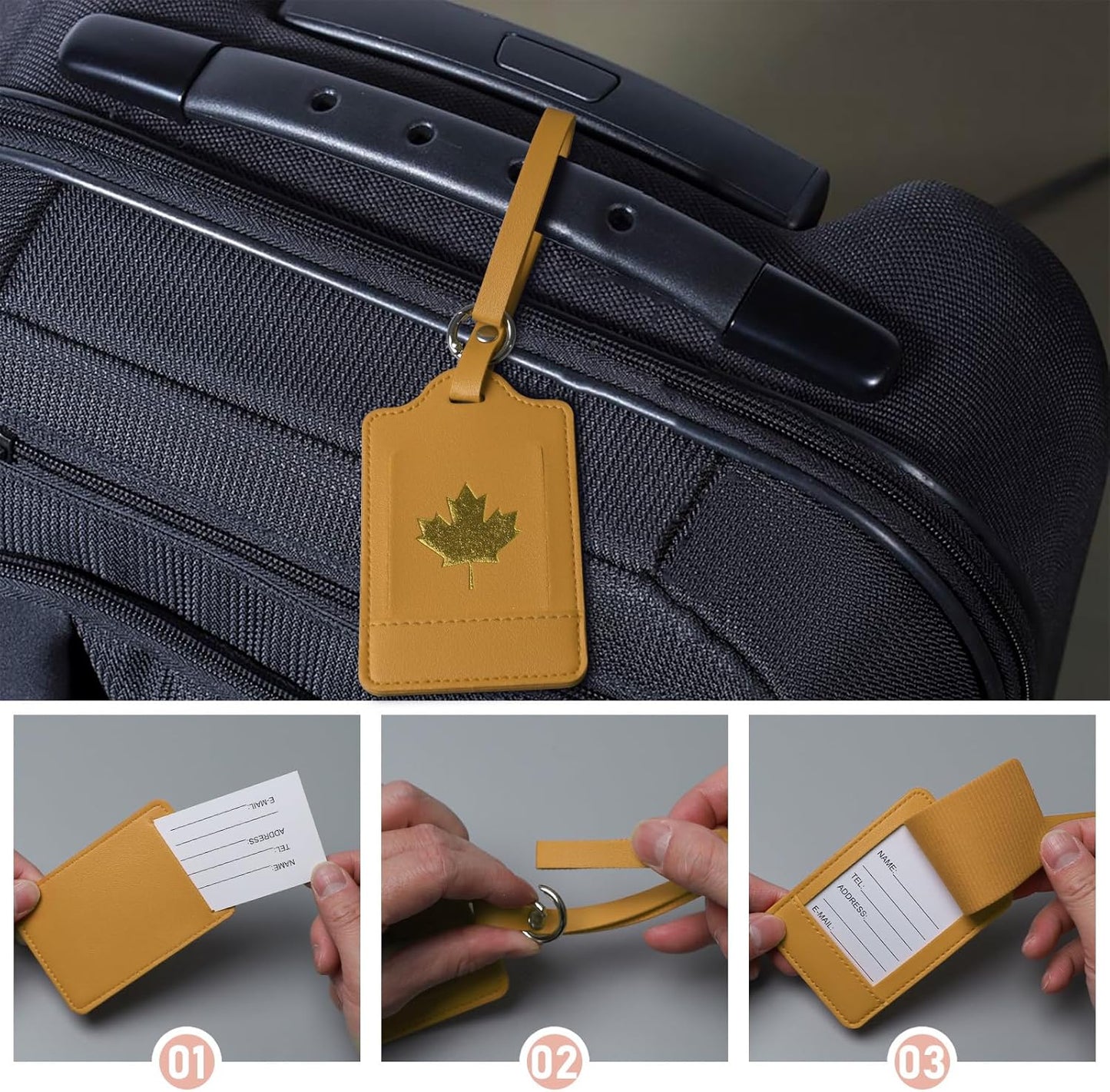 4 Pack Luggage Tag, Anyos PU Leather Travel Bag Labels Suitcase Baggage Tags with Name ID Card Privacy Protection