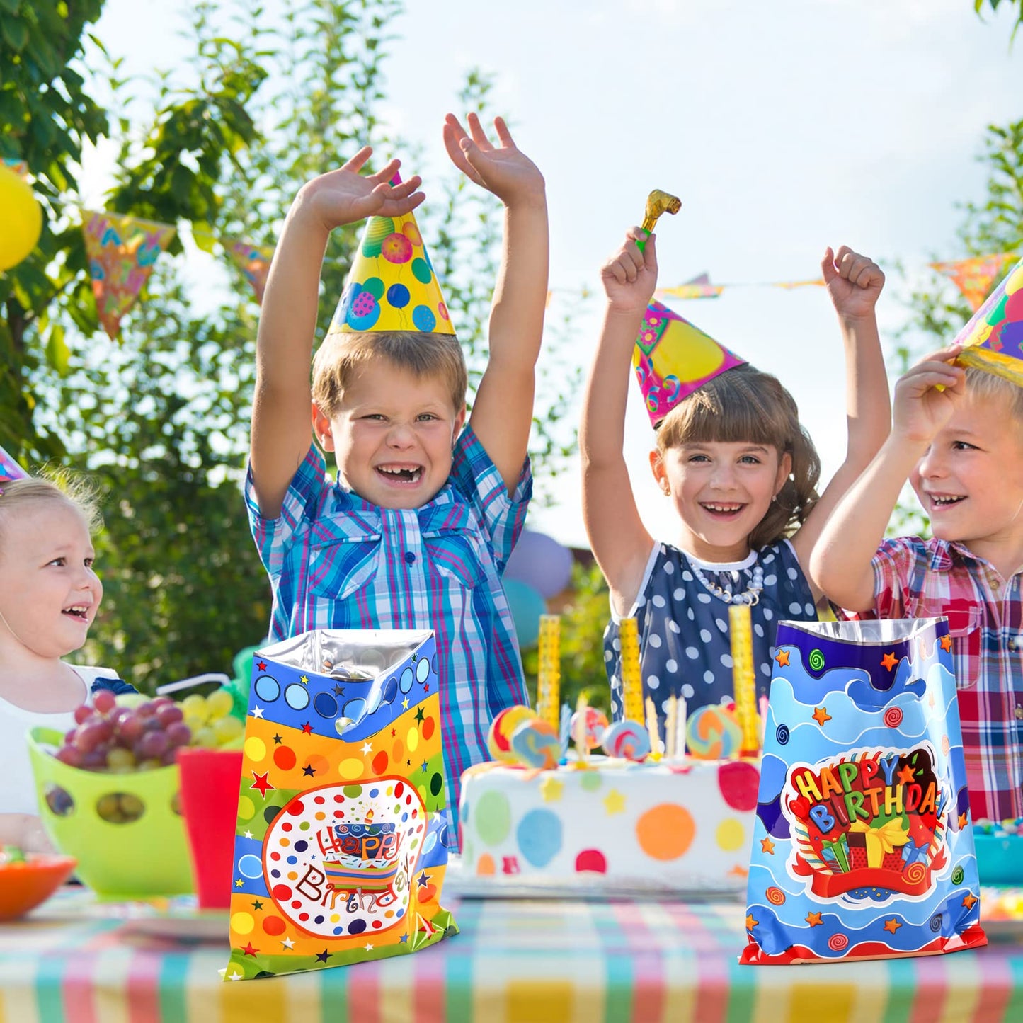 PintreeLand 6.7 * 9.8inch Happy Birthday Party Mitgebseltüten 40 STK, Plastik Beute Geschenktüten Bulk für Kinder Baby Mädchen & Jungen Geburtstagsparty Zubehör (B Stil 40 Stück)