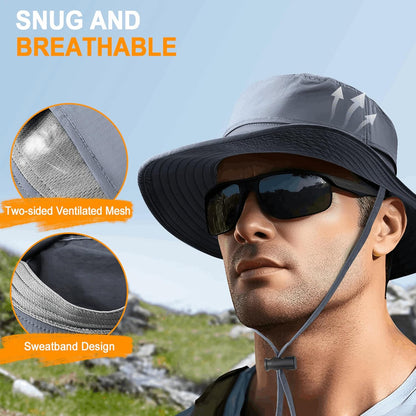 Sonnenhut für Herren und Damen UPF 50+ Schutz – Breiter Krempenhut für Outdoor-Wandern, Wasserabweisender faltbarer Hut zum Angeln