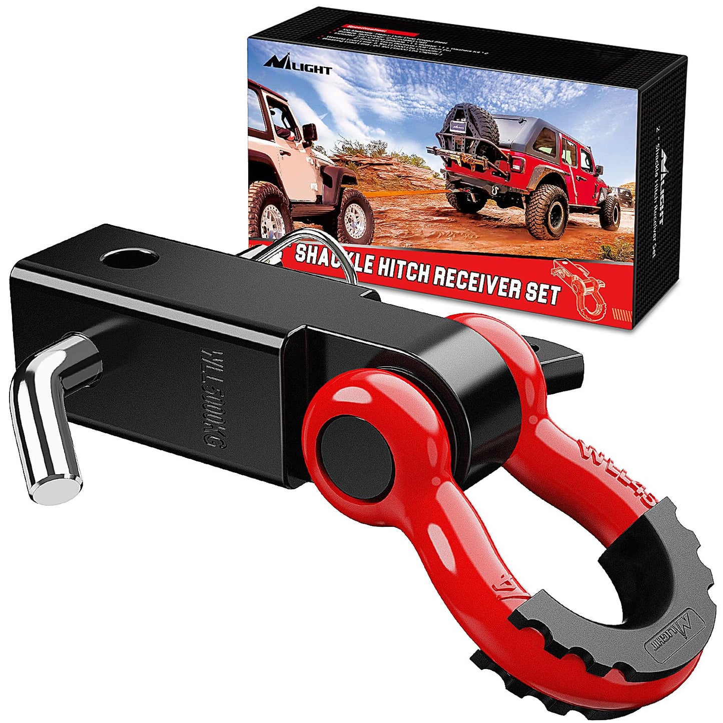 Nilight Anti-Theft Shackle Hitch Receiver 2Inch 45000 LBs Breaking Strength 3/4" Anti-Theft D Ring Shackle 5/8" Trailer Hitch Lock Pin Heavy Duty Solid Towing Kit for Trucks Off Road (Black)