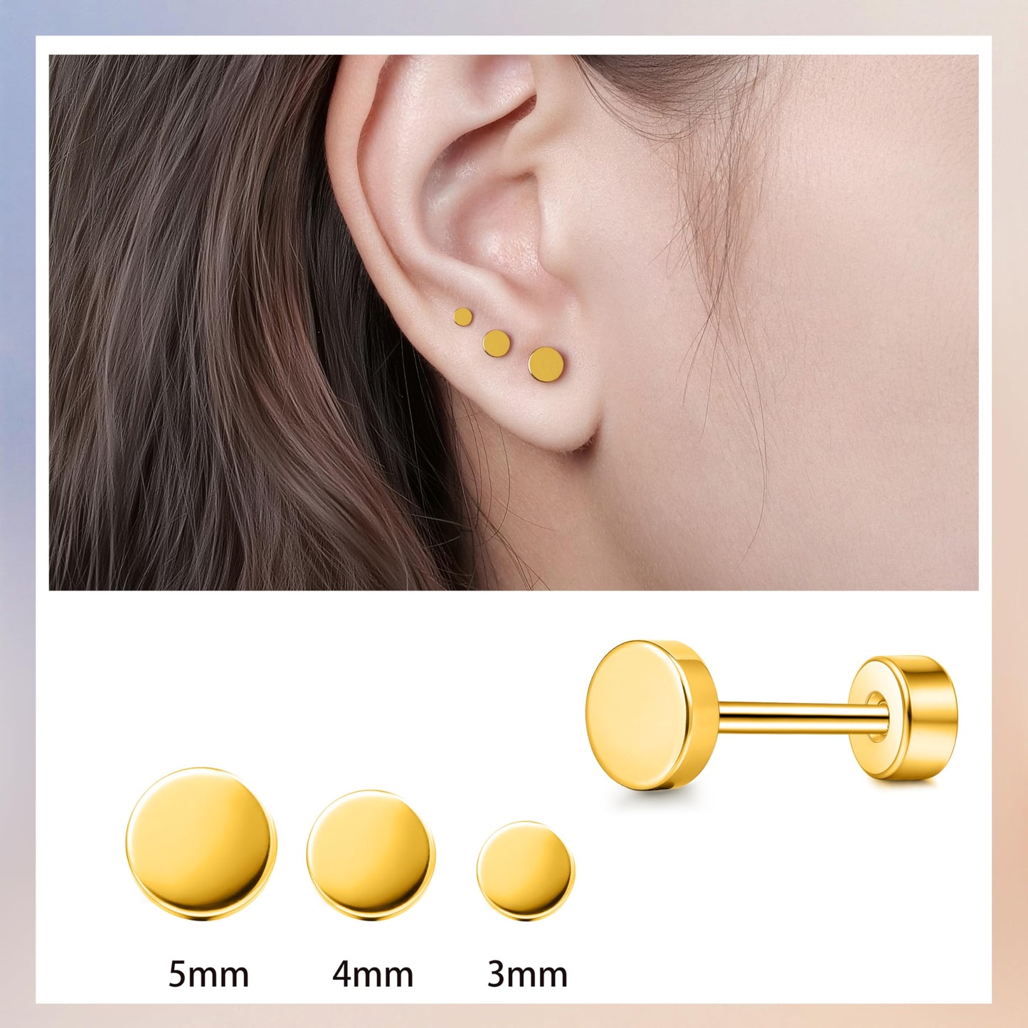 TitanHeart Hypoallergene Titan Ohrstecker Schraubverschluss Flachpunkt-Ohrstecker 3mm-5mm Einfache Klassische Helix Tragus Knorpel Ohrläppchen Ohrstecker für Frauen Männer (Schwarz, 5mm)
