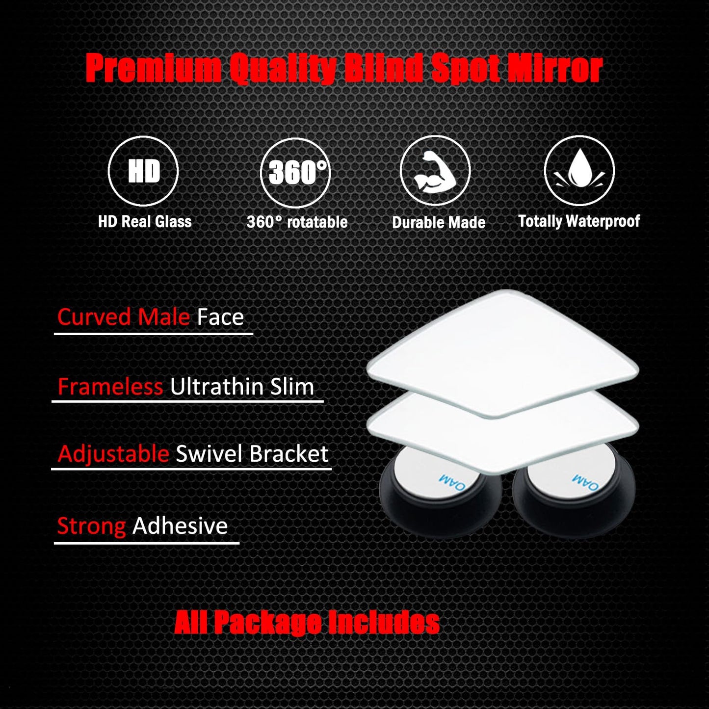 Ampper Blind Spot Mirror, 2" Round HD Glass Frameless Convex Rear View Mirror, Pack of 2