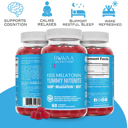 RUWAA NUTRITION Kids Melatonin Gummies 1 mg, Safe, Drug-Free & Effective Natural Sleep Aid for Kids. Children Melatonin Gummy, Gluten-Free Vegetarian Restful Sleep Support for Ages 4+. 360ct (6)