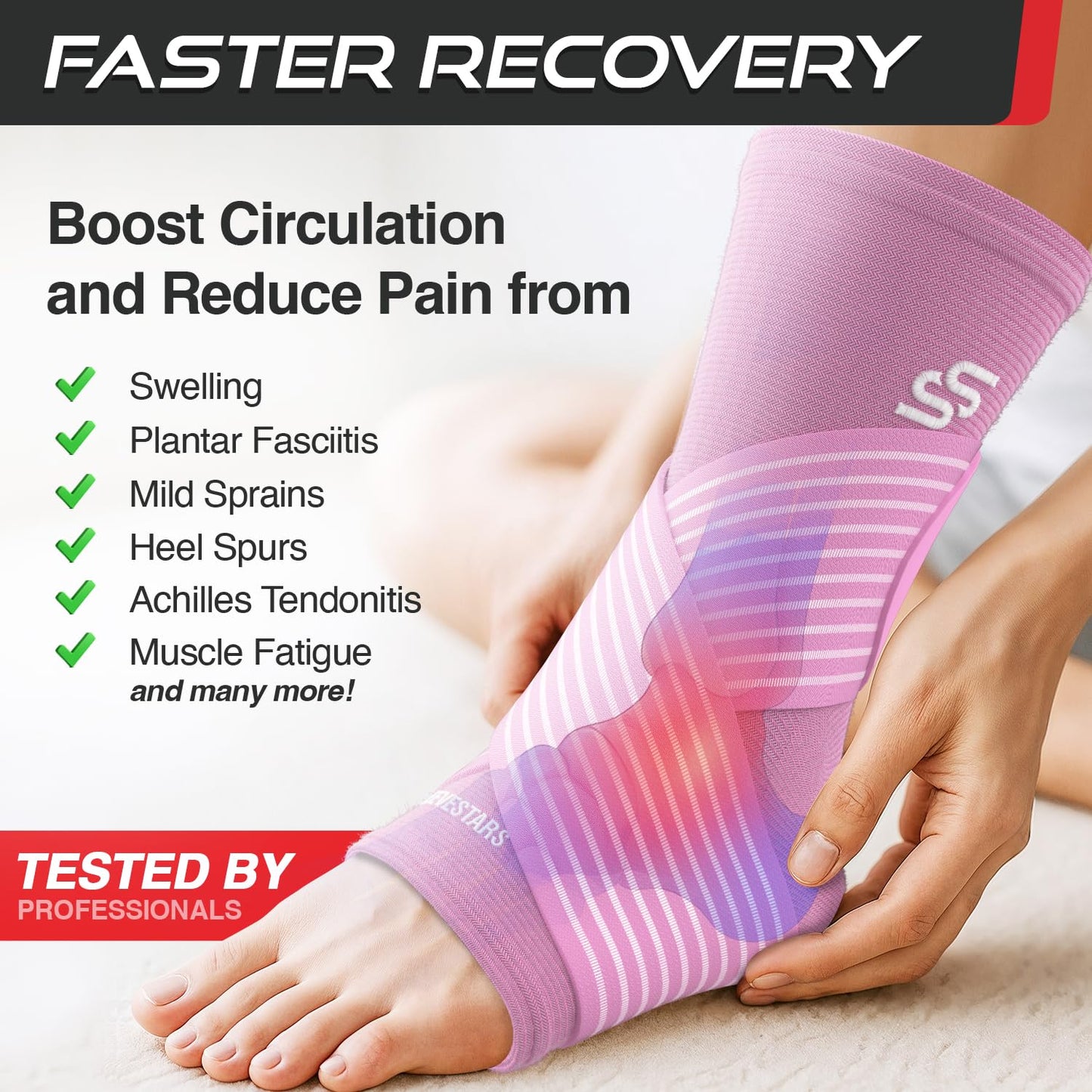 Sleeve Stars Knöchelbandage für Damen & Herren, Knöchelwickel für Verstauchungen, Kompressionsmanschette zur Linderung von Plantarfasziitis, Leicht anpassbare Unterstützung: mit abnehmbarem Gurt (Einzeln/M:25-30cm/Schwarz)