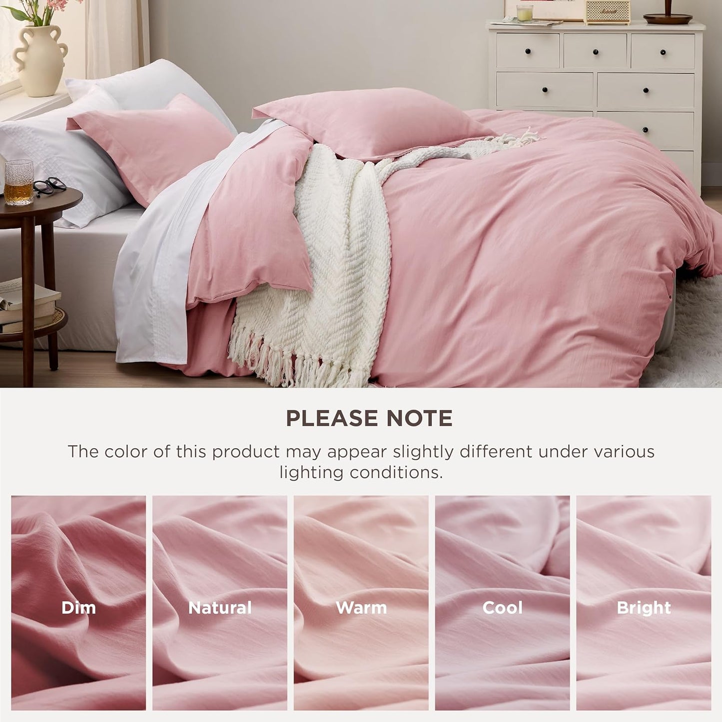 Funda nórdica blanca Bedsure, tamaño Queen, 3 piezas, aspecto de algodón prelavado, juego de cama extrasuave, incluye 1 funda nórdica de 228 x 228 cm con cierre de cremallera y 2 fundas de almohada, edredón no incluido