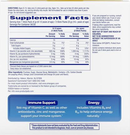Emergen-C Crystals, On-the-Go Immune Support Supplement with Vitamin C, B Vitamins, Zinc and Manganese, Orange Vitality - 56 Stick Packs (Pack of 6)