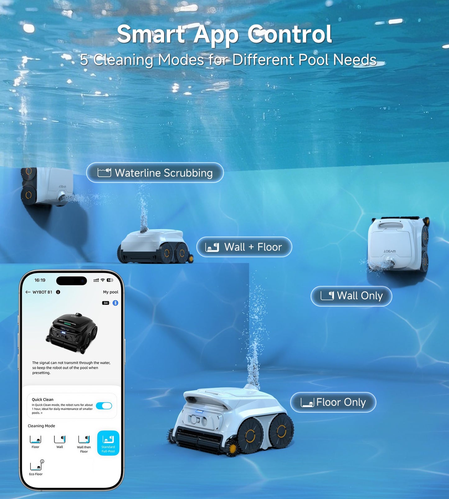 (2026 NEW) WYBOT B1 Cordless Robotic Pool Vacuum for Inground Pools, Six-Roller Brush 4-in-1 Smart Pool Cleaner, Edge Cleaning High Obstacle Crossing, Lightweight, App Navigation, Gray Black