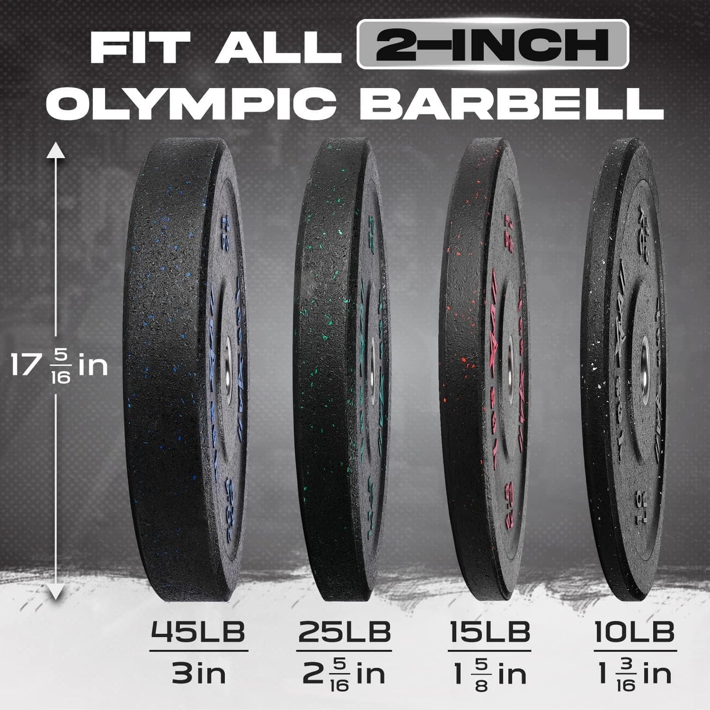 Yes4All 2" Bumper Plate, 10-190 LB Olympic Rubber Weight Plate with Steel Hub for WeightLifting, Strength Training, Home Gym, Less Impact, Absorb Bounce & Shock, Multiple Options