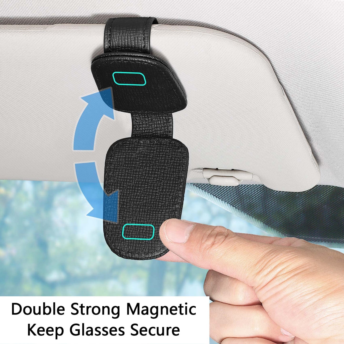 2 Packs Sunglasses Holder for Car Visor, Genuine Leather Car Sunglass Holder, Glasses Clip for Cars,Auto Interior Accessories Universal for SUV Pickup Truck (Black-(2 Pcs)