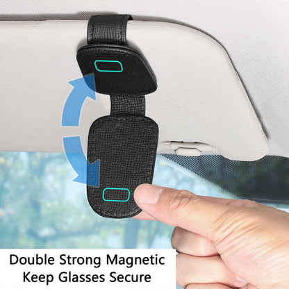 2 Packs Sunglasses Holder for Car Visor, Genuine Leather Car Sunglass Holder, Glasses Clip for Cars,Auto Interior Accessories Universal for SUV Pickup Truck (Black-(2 Pcs)