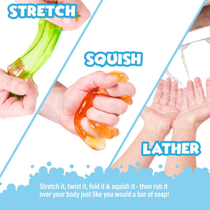 Tub Works™ Cosmic Bath Slime™ Kinderseife Badespielzeug, 6er-Pack | Dehnbare, matschige Schleimseife für Kinderbad | Frische,, fruchtige Düfte | Ungiftig | Sensorisches Spielzeug für Kinder & Kleinkinder