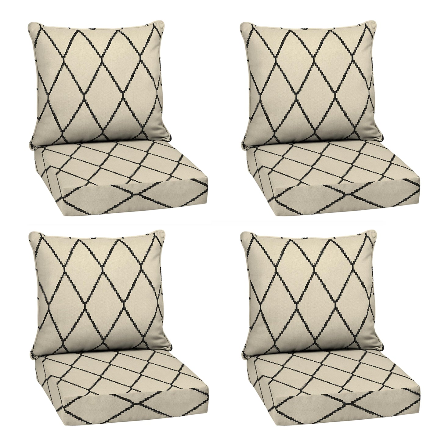 Arden Outdoor Foam Deep Seat Cushions Set, 24x24, Premium High-Density Foam, Never Flattens, Weather-Proof for Patio Chair Sofa Couch, Blue Shibori Stripe