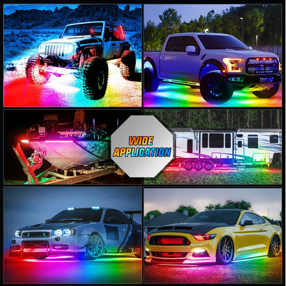Nilight 4Pcs Car Underglow Neon Accent Strip Lights 252 LEDs RGB 8 Color Sound Active Function Music Mode with Wireless Remote Control Underbody Light Strips for Cars Van SUV Truck