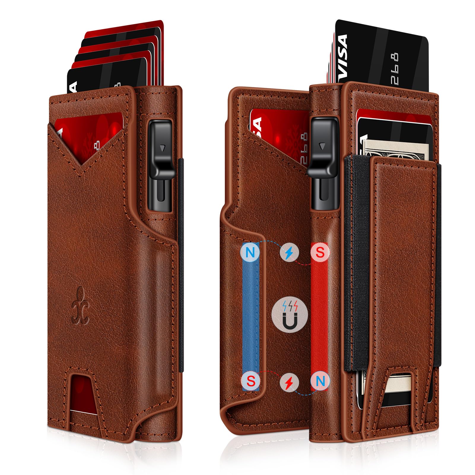Wallet for Men Wallet with Slim Pop Up Card Holder 9-13 Cards, Bifold Minimalist Smart Wallet RFID Blocking Credit Card Holder with ID Window & Stretchable Cash Slot Compact Metal Aluminum Card Case