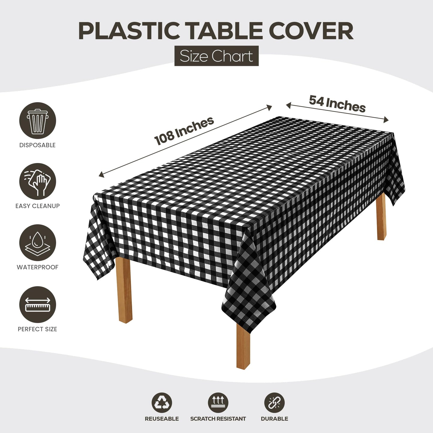 Utopia Kitchen Einweg-Tischdecke aus Kunststoff (12er Pack – 137x274 cm) Weiß Rechteckige Tischdecke Wasserdicht Schmutzabweisend Party-Tischdecke