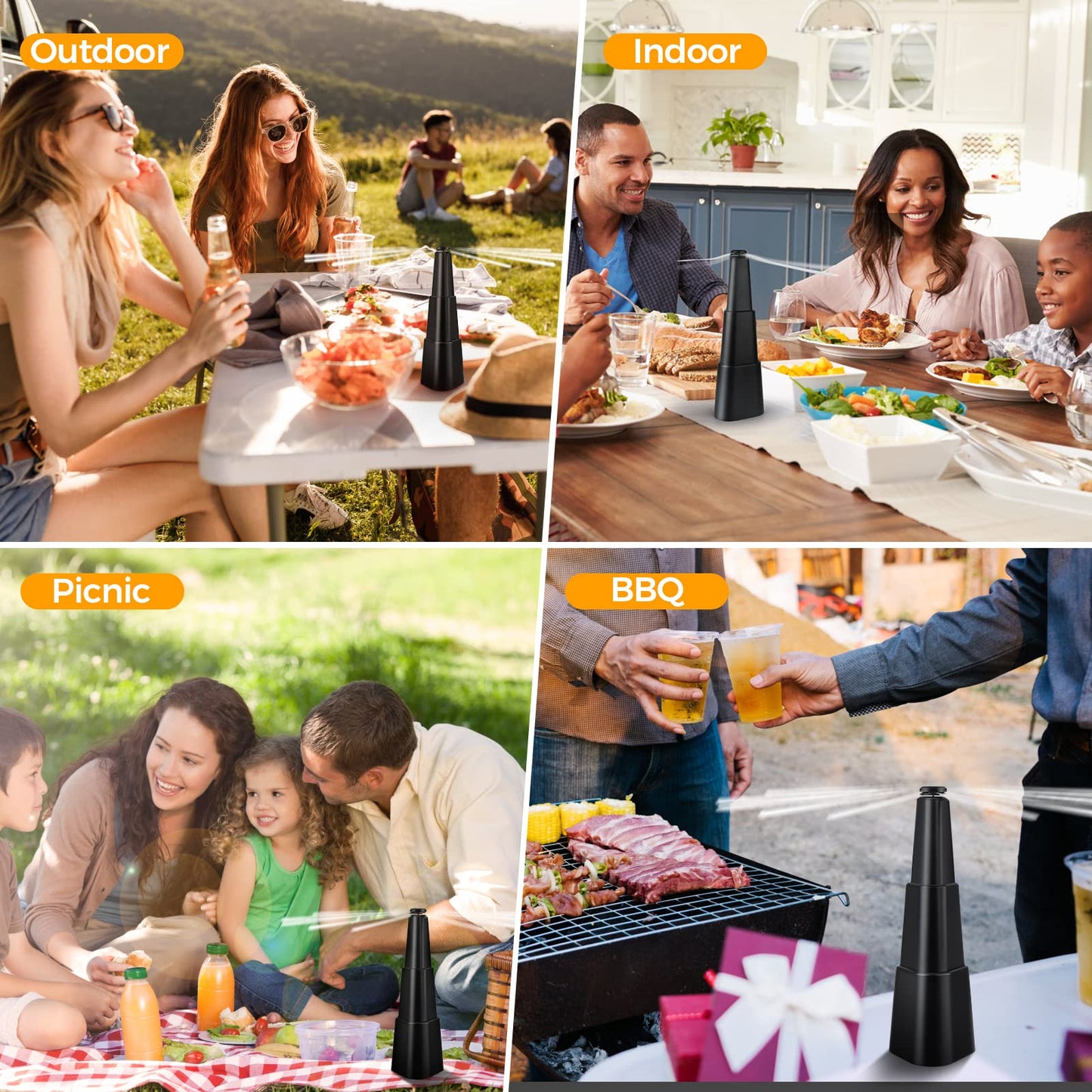 Fly Fans for Tables, Fly Repellent Fan Indoor Outdoor with Holographic Blades, Batteries Powered for Picnic, Party, Restaurant, Kitchen, and BBQ,4 Pack