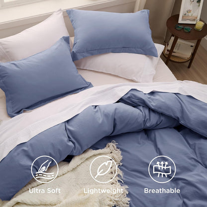Funda nórdica blanca Bedsure, tamaño Queen, 3 piezas, aspecto de algodón prelavado, juego de cama extrasuave, incluye 1 funda nórdica de 228 x 228 cm con cierre de cremallera y 2 fundas de almohada, edredón no incluido