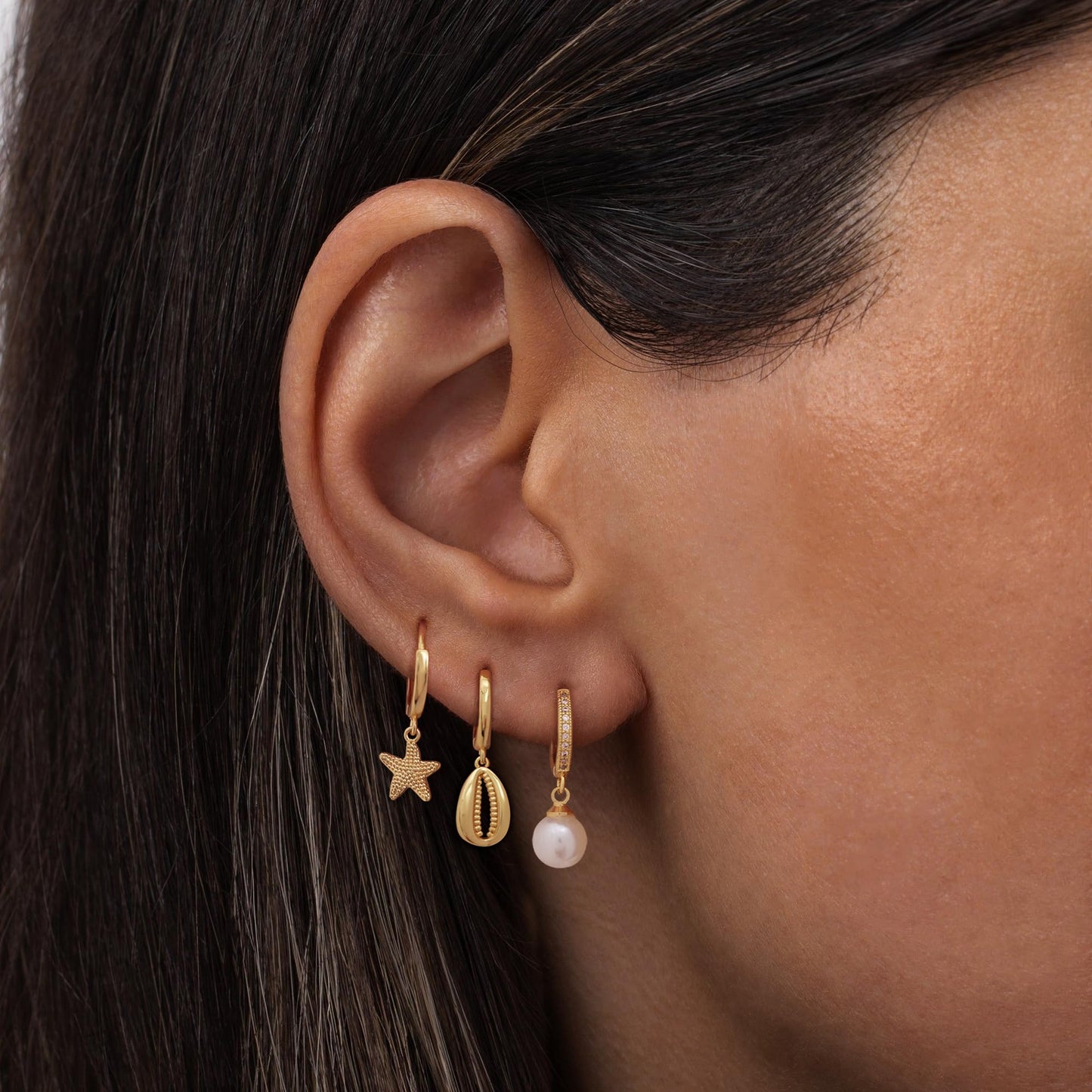 Gold Earrings For Women, Dainty Huggie Earrings Stack 14K Gold Plated Pearl Dangle Earrings for Women Trendy Cute Hypoallergenic Unique Gold Earring Stack Fashion Gold Jewelry Gifts