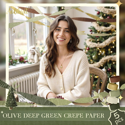 AOBKIAT Decoraciones para Fiesta de Bodas, 5 Rollos de Serpentinas de Papel Crepé Color Verde Oliva Caqui para Bodas Boho Verdes, Cumpleaños, Despedidas de Soltera/Bebé