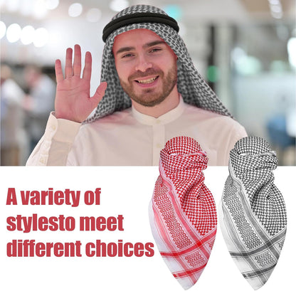 2 Stück Herren Arabisch Shemagh Kopftuch mit Aqel Seil Muslimische Kufiya Keffiyeh Mittelöstliche Kopfbedeckung Mittlerer Osten Wüstenscheich-Tuch Arabisches Kostüm, 55 x 55 Zoll, 2 Muster