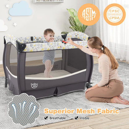 BABY JOY 4 in 1 Pack and Play, Portable Baby Playard with Bassinet & Flip-Away Changing Table, Canopy, Portable Bedside Crib with Storage Basket, Oxford Bag, Infant Bassinet from Newborn to Toddlers