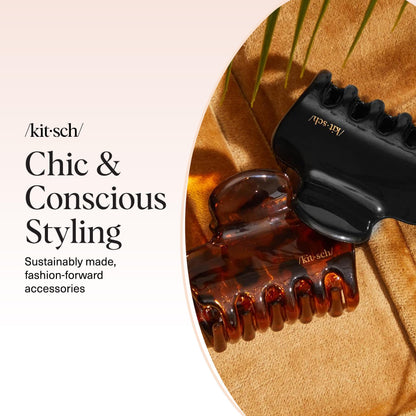 Kitsch Mittelgroße Haarspangen für Damen, starker Halt, Haarclips aus recyceltem Kunststoff für dickes Haar | Ideal für Hochsteckfrisuren, halb offene Frisuren | Ideale Geschenke für Frauen – 2 Stück, Schwarz und Schildpatt