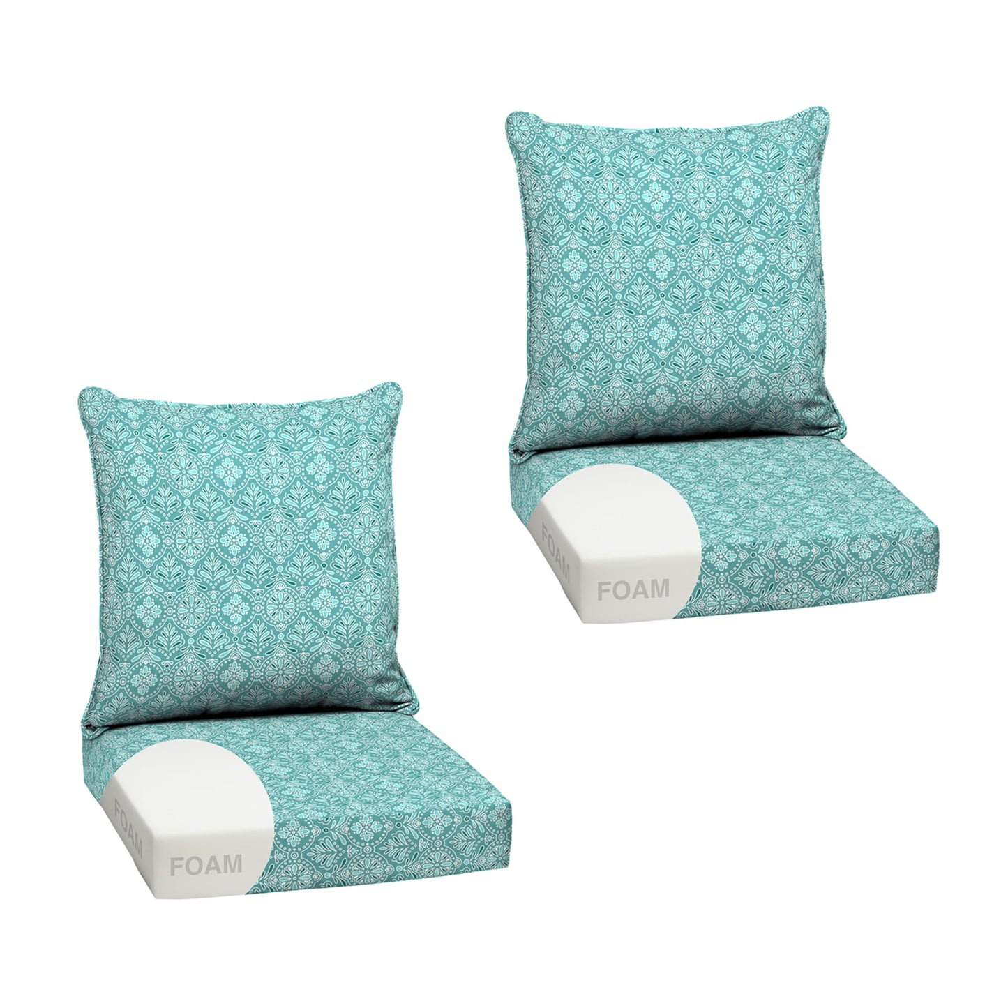 Arden Outdoor Foam Deep Seat Cushions Set, 24x24, Premium High-Density Foam, Never Flattens, Weather-Proof for Patio Chair Sofa Couch, Blue Shibori Stripe