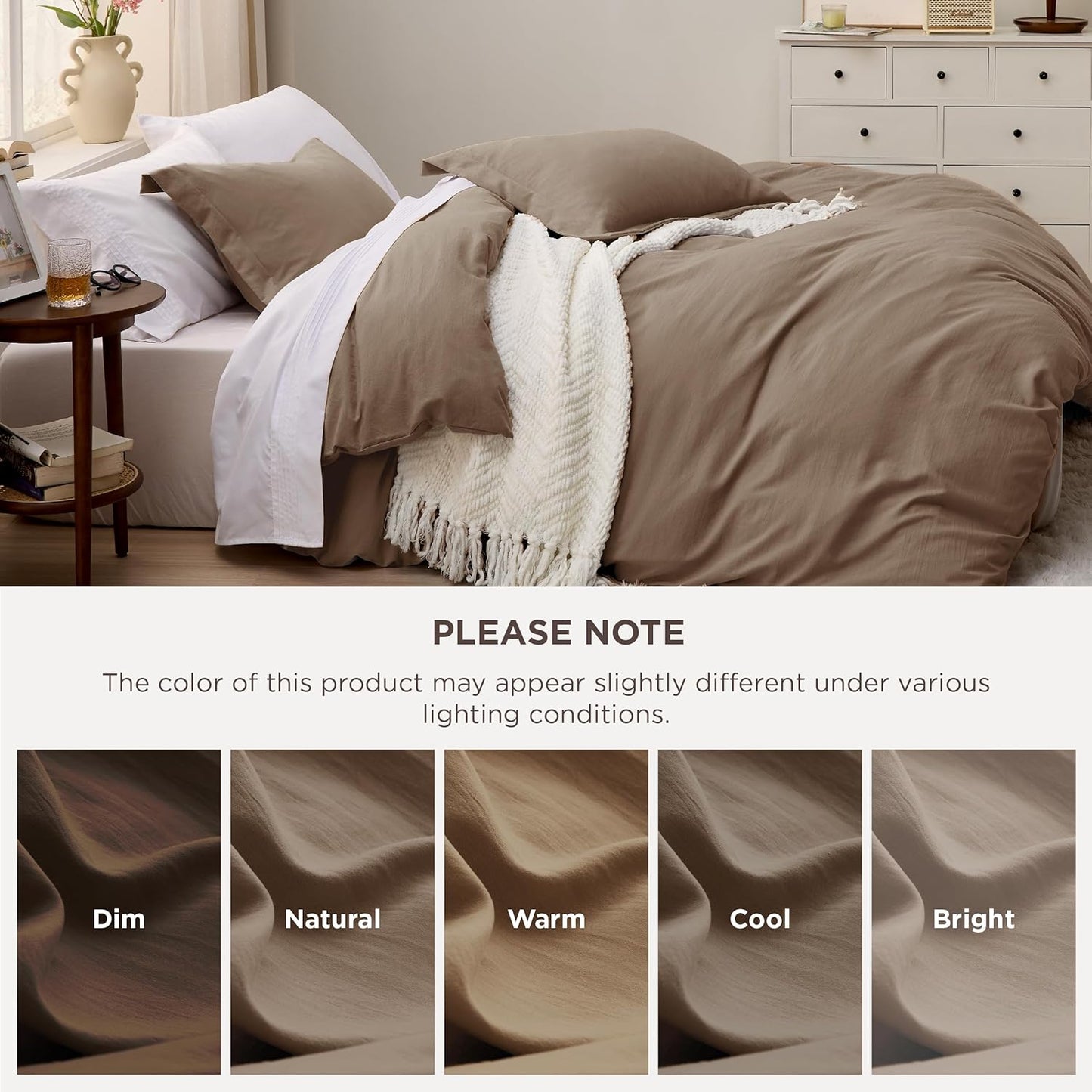 Funda nórdica blanca Bedsure, tamaño Queen, 3 piezas, aspecto de algodón prelavado, juego de cama extrasuave, incluye 1 funda nórdica de 228 x 228 cm con cierre de cremallera y 2 fundas de almohada, edredón no incluido