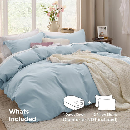 Funda nórdica blanca Bedsure, tamaño Queen, 3 piezas, aspecto de algodón prelavado, juego de cama extrasuave, incluye 1 funda nórdica de 228 x 228 cm con cierre de cremallera y 2 fundas de almohada, edredón no incluido