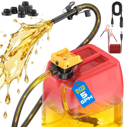 DIYtoolifz 5 GPM Cordless Fuel Transfer Pump Compatible with DeWalt 20V & Milwaukee 18V Batteries, Portable Gas Can Pump with 51" Hose, 5 Adapters, Gas Pump for Diesel, Gasoline (Bare Tool)