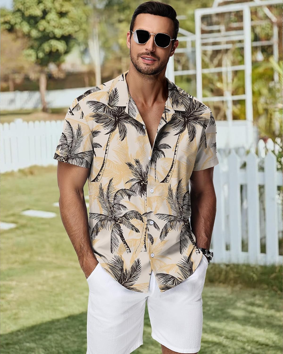 HMIYA Herren Hawaiihemden Kurzarm Button-Up Hemd Herren S-3XL