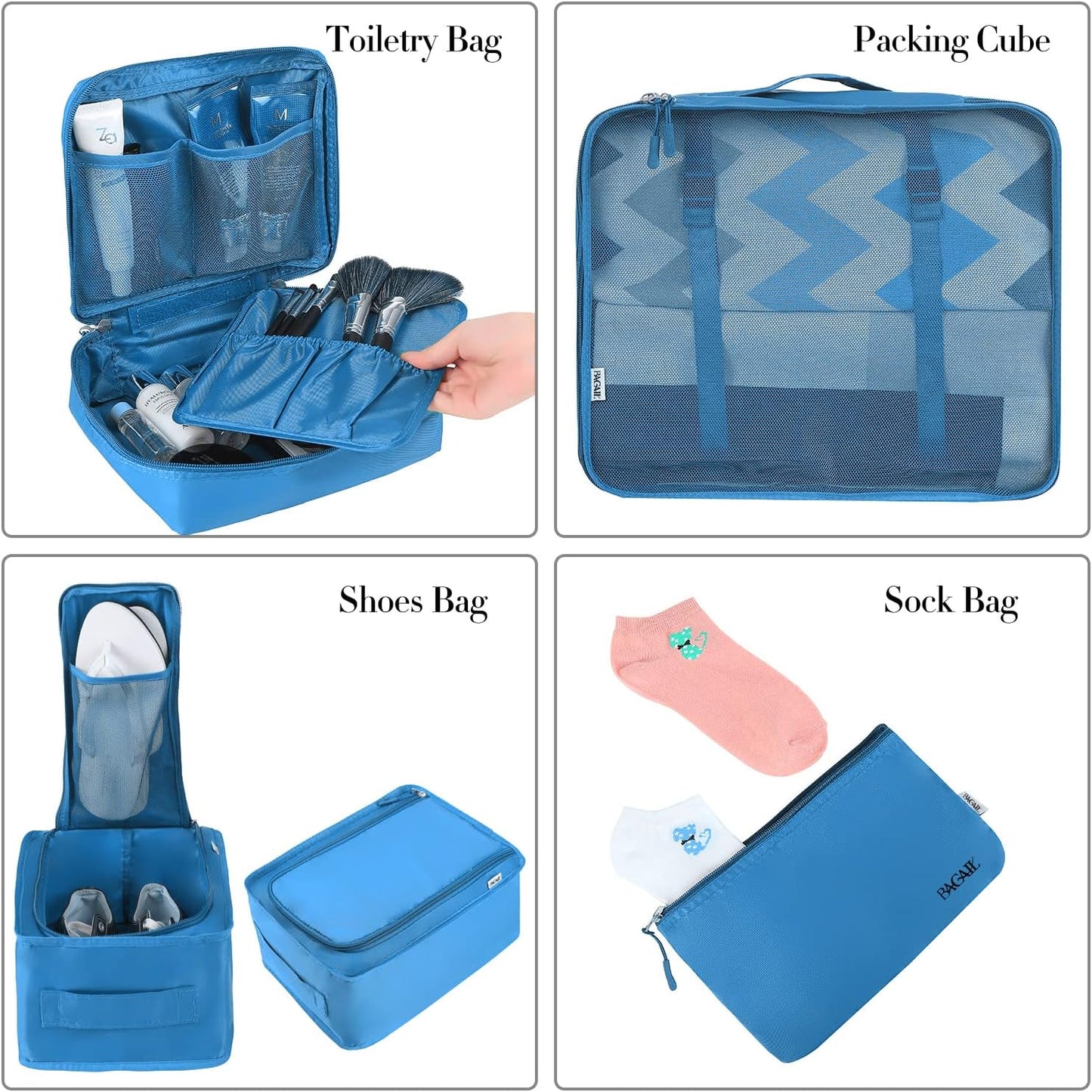 BAGAIL 8er Set Packwürfel Gepäckorganizer für Reisezubehör