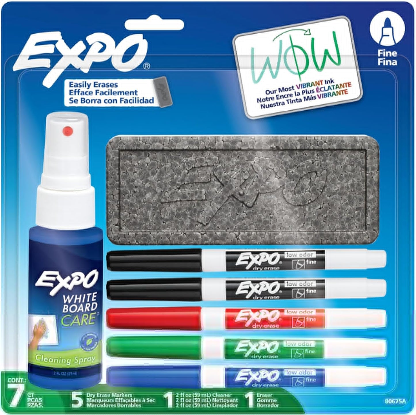 EXPO Whiteboard-Marker-Set, Keilspitze, verschiedene Farben, Radiergummi, Sprühreiniger, 6 Stück