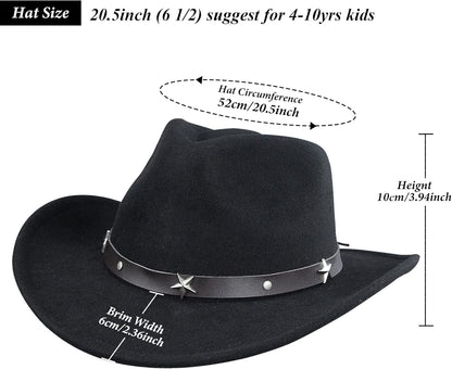 Cowboyhut für Jungen Mädchen Western Filzhut Fedora für Kinder 3-6 Jahre