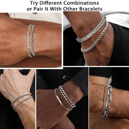 DAYANEY 3 Stücke Herrenarmband Silberarmbänder für Männer Set Wasserdicht Edelstahl Herrenschmuck, Verstellbares Cuban Gliederarmband Osterkorb Füller für Ihn, Vater oder Sohn Pulseras Para Hombre